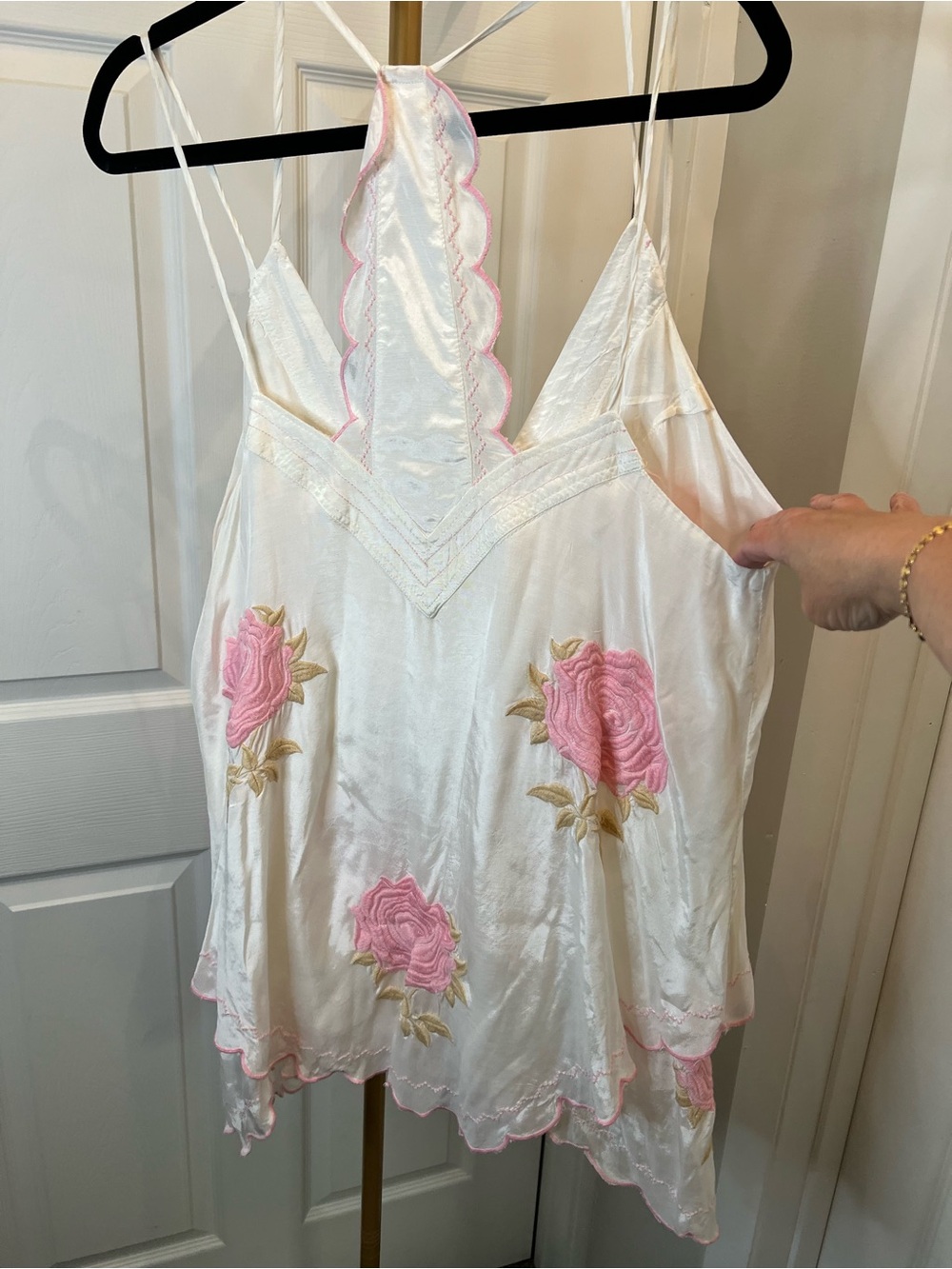 Free People White Floral Embroidered Cami with Pink Roses - Picture 5 of 5
